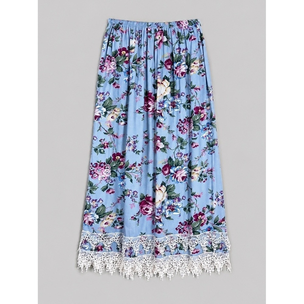 Vintage Floral Maxi Skirt Small Cottage Prairie Lace Romantic Feminine Coachella